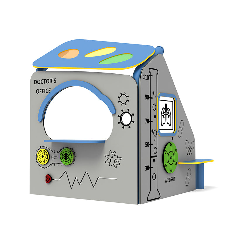 Wise Doc Doctor's Office playset with interactive medical panels, colorful roof, child-sized window for imaginative role play