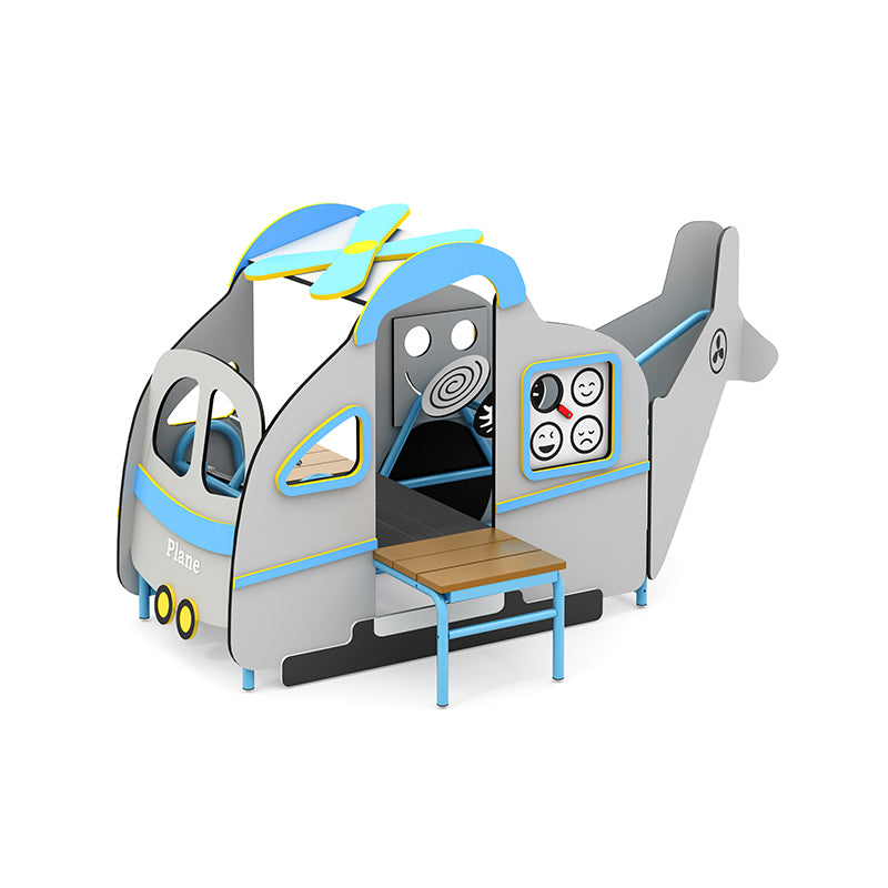 Sky Copter Sam colorful freestanding ride-on play equipment with interactive panels and bench for imaginative kids' play