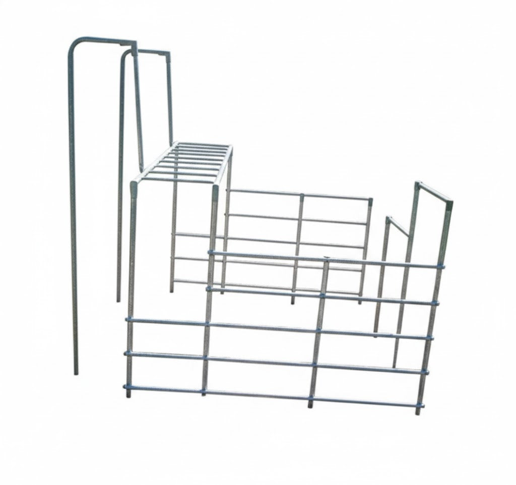 Hercules II Climber galvanized steel jungle gym with children climbing bars and platforms in outdoor play setting