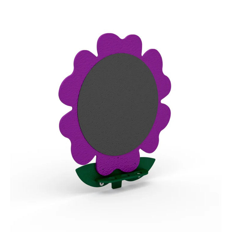 Purple flower-shaped chalkboard with green leaf base, designed for creative drawing and playful learning activities.
