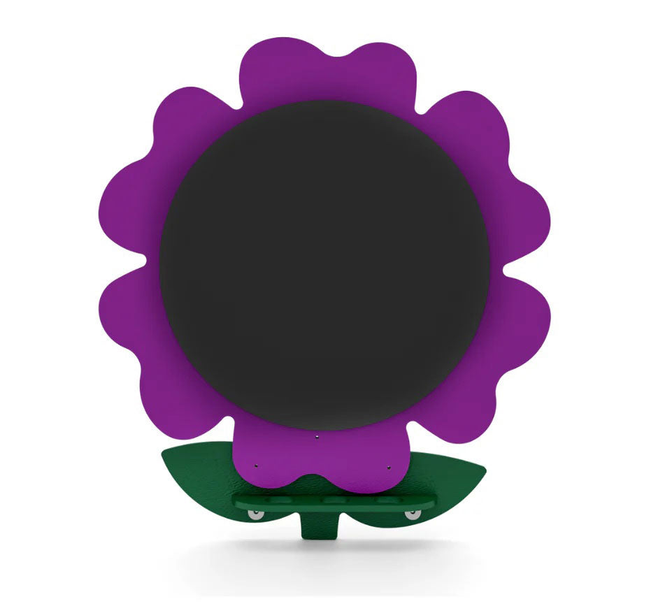 Purple flower-shaped chalkboard with green leaf base for creative drawing and playful messages