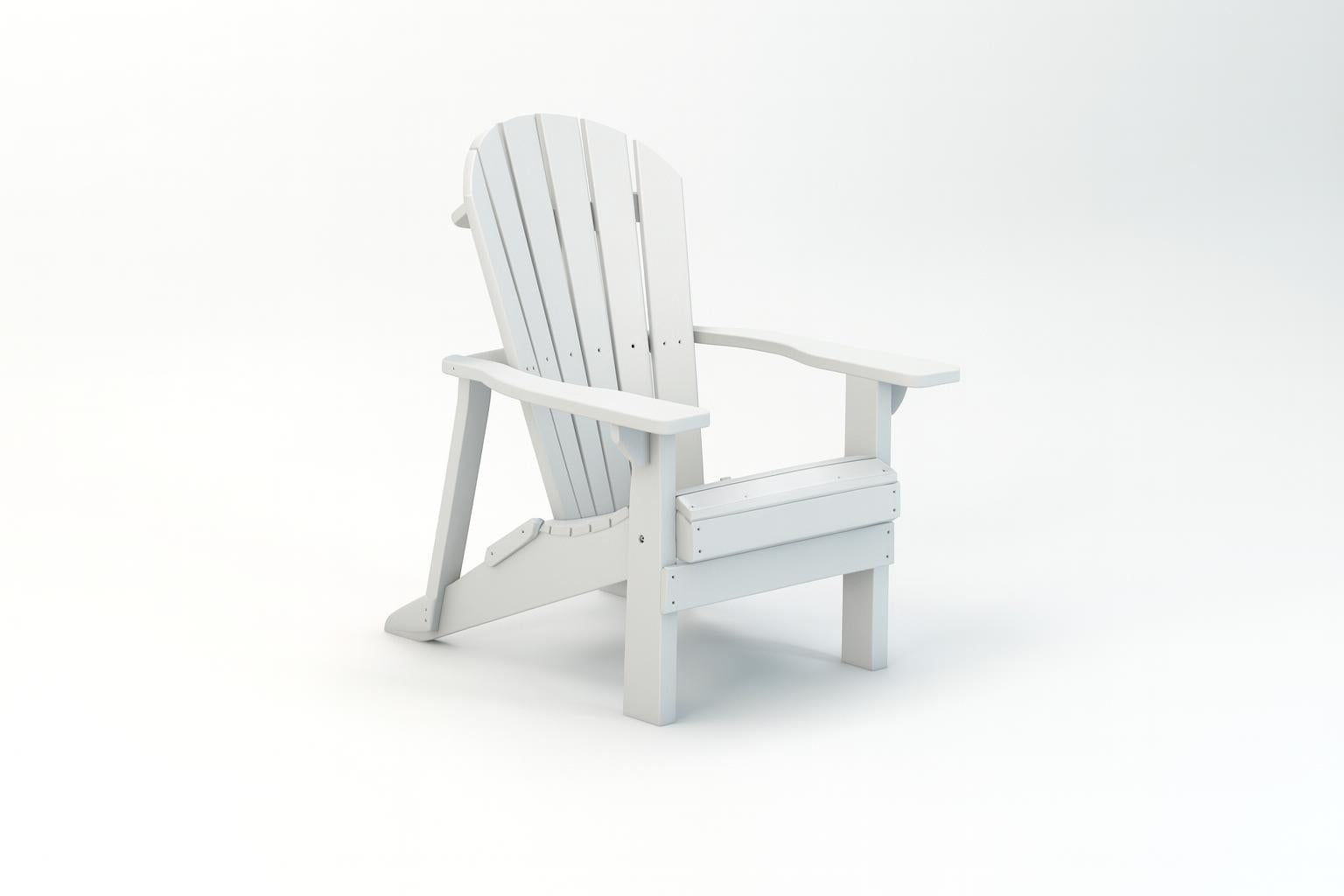 Charleston Recycled Plastic Adirondack Chair in white with wide armrests and slatted back, front angled view, weather-resistant outdoor seating