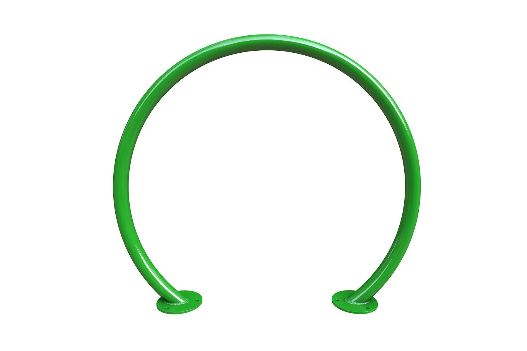 Round Bike Rack in bright green powder coat, circular design with two mounting bases for secure bike parking