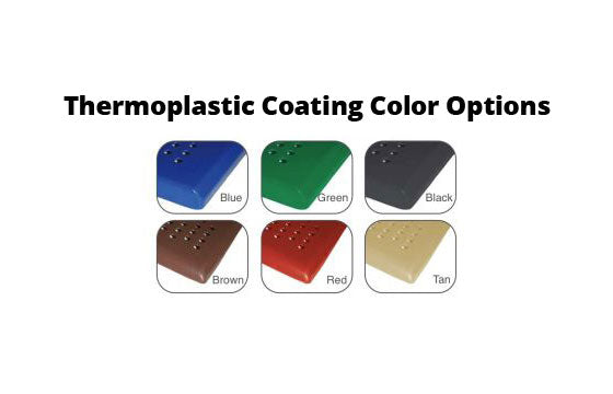 Sportsplay Color swatches for thermoplastic coating with labels on a white background