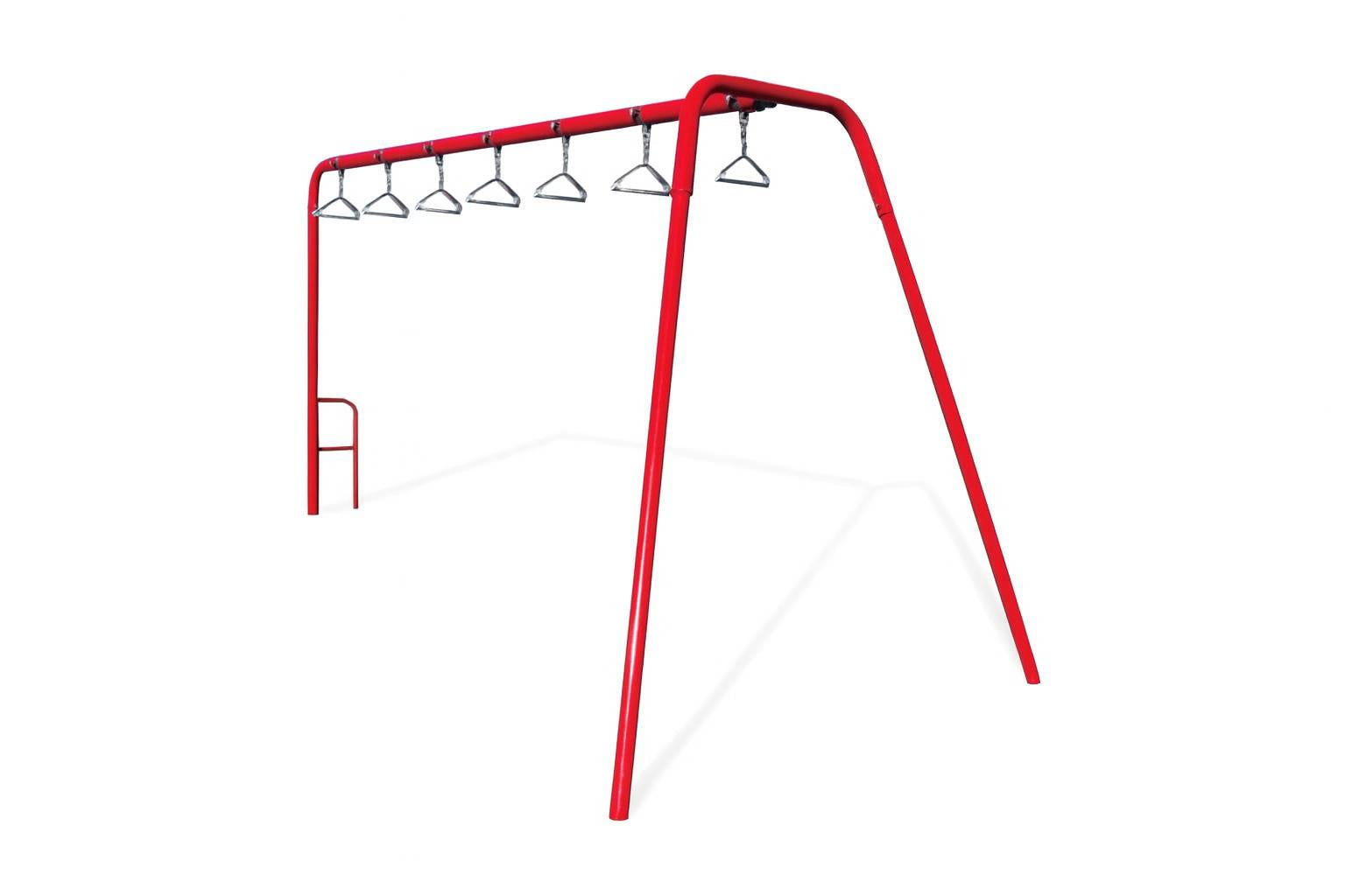 Swing Bars Challenge outdoor fitness equipment with red frame and hanging triangular swing bars for climbing and agility training in playground setting