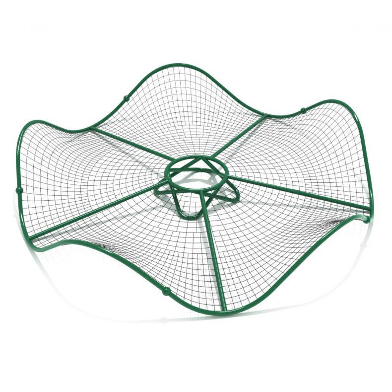 Terrestrial Transit Net Climber with green wave-shaped rope net, circular central hub, and radiating supports for playground climbing.
