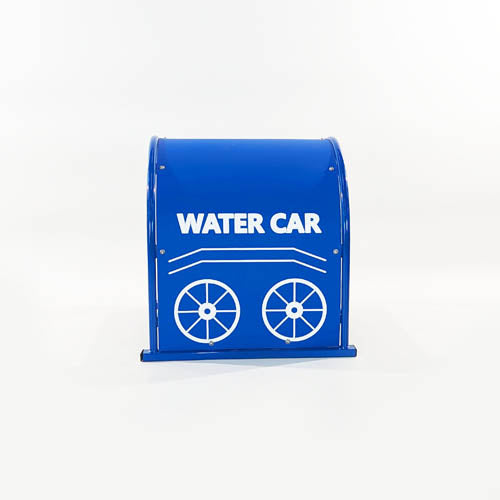 Blue single tunnel crawl tube with white water car and wheel graphics on the side