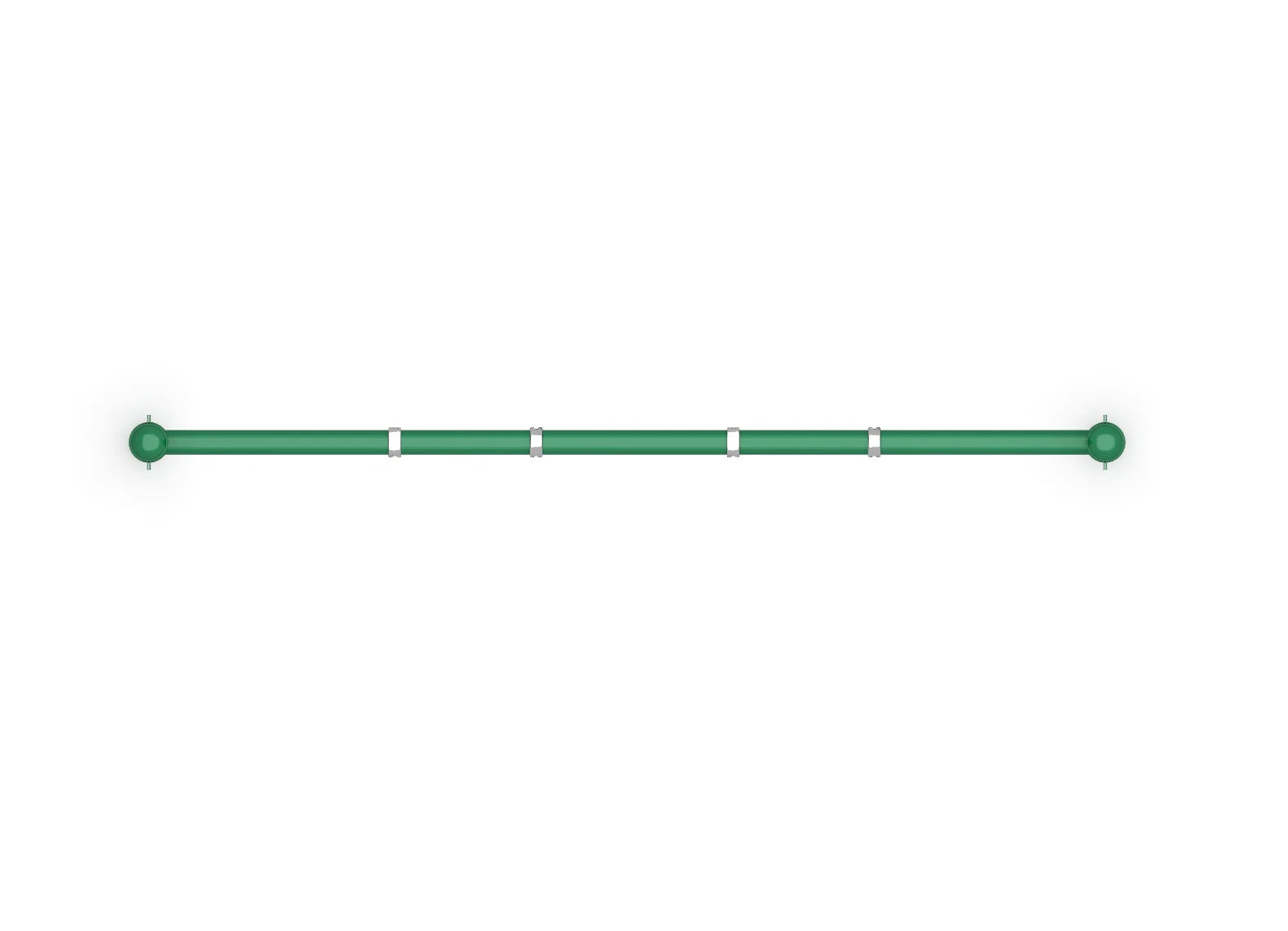 Overhead view of green metal single post swing frame with four attachment points and circular end caps