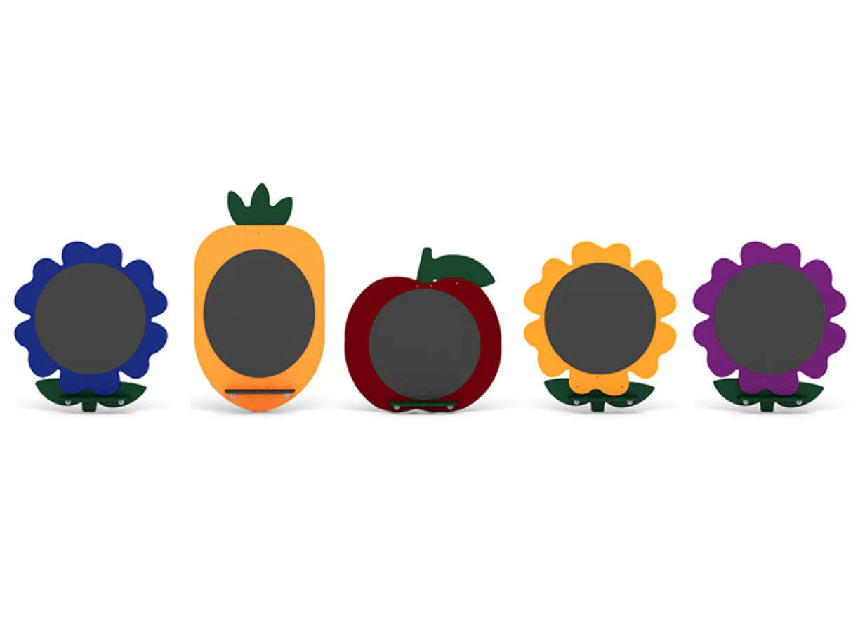 Wild Bunch Chalkboard Flower Set with colorful flower, apple, and carrot-shaped chalkboards for creative play and learning