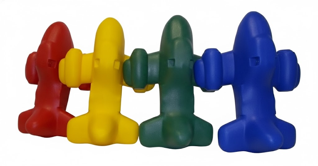 Roto Molded Spring Ride Airplane in solid blue polyethylene with smooth rounded shapes and durable design