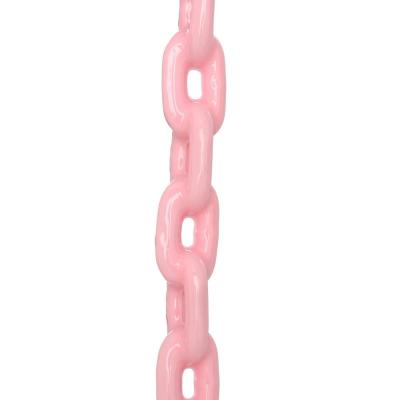 Pink swing chains with smooth, grippy plastic coating for comfort and safety on toddler bucket swing