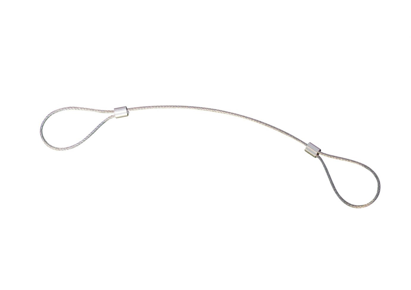 18" Cable Attachment for Trash Receptacle Lids, steel cable with looped ends and metal crimps securing lid to receptacle