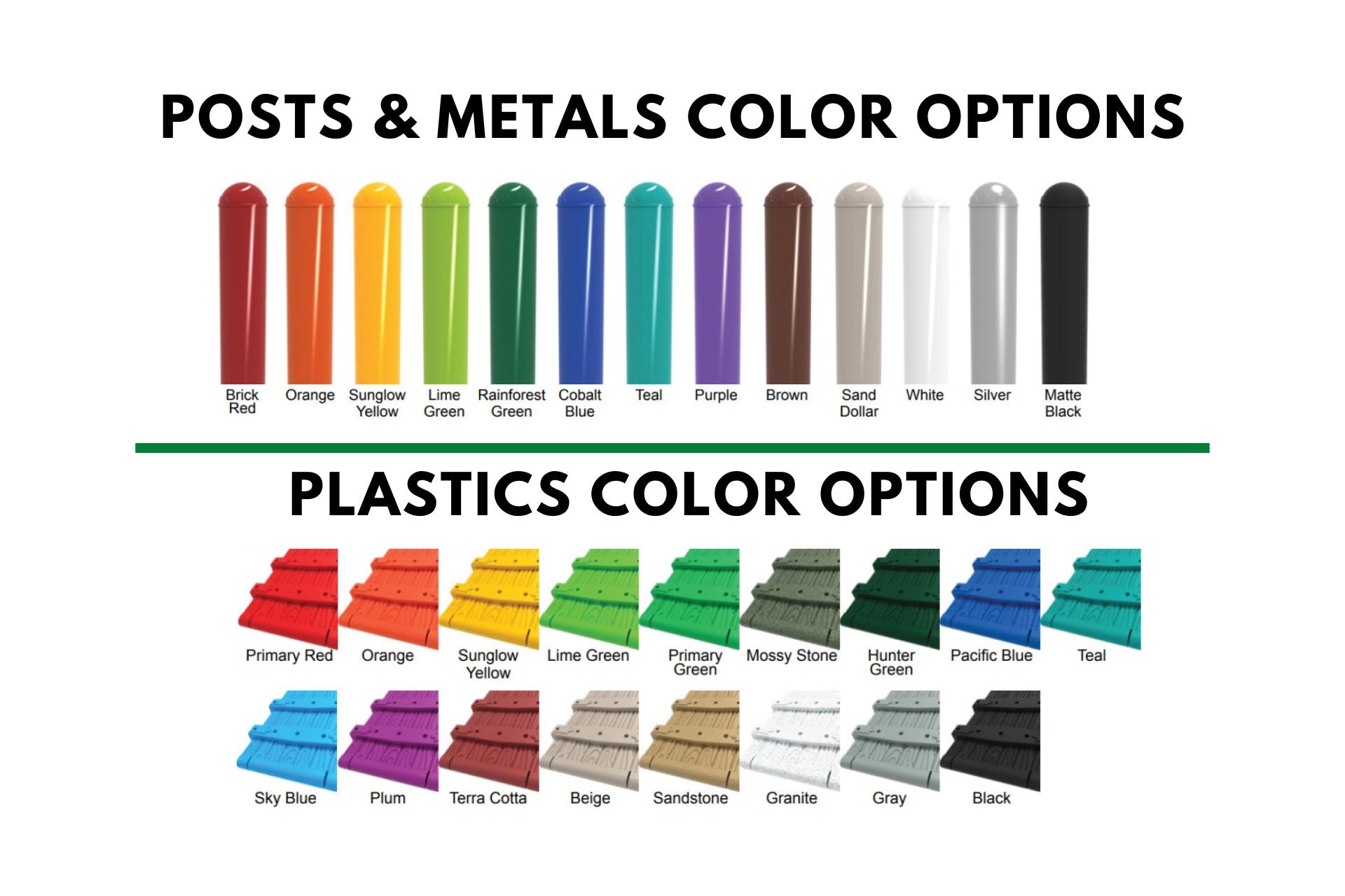 Colorful playground posts and metal components in various shades with vibrant plastic panels for large play systems