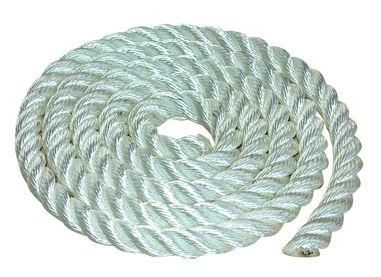 Coiled white 5/8" twisted nylon rope for swing set accessories, durable and weather-resistant, made in the USA