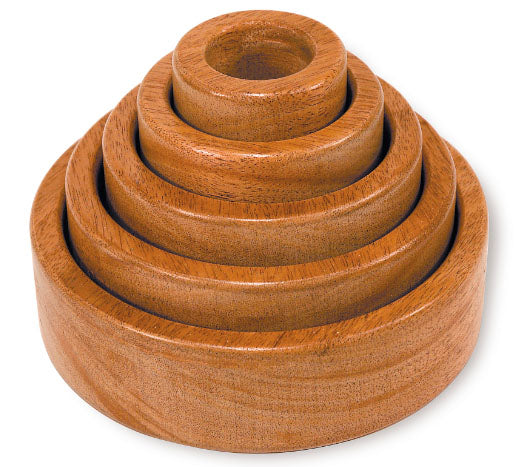 Wooden Circle Tower with nested smooth wooden rings in natural finish, classic stacking toy for size and color learning