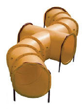 4-Way S Direct Bury Fun Tube climbing tunnel in tan with ventilation holes and side cutouts for playground motor skill development