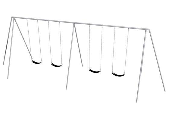 Tripod Swing Set with galvanized steel frame, four black cut-proof belt seats, and welded steel chains
