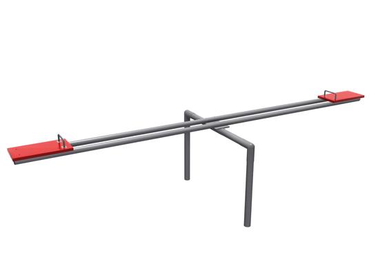 Heavy duty outdoor seesaw with two red seats and sturdy gray metal frame for playgrounds and parks