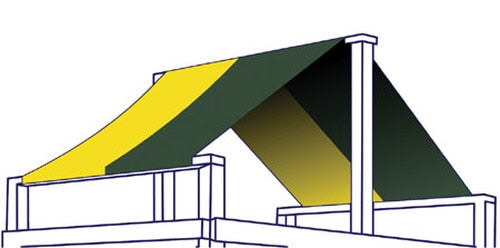 Replacement Playset Canopy with green and yellow stripes on swing set frame, swing set accessory canopy only