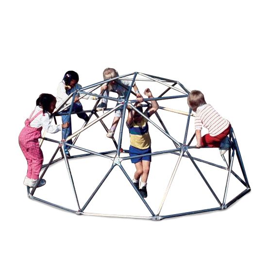 Geo Dome Climber with galvanized steel frame and children climbing on colorful geometric playground structure