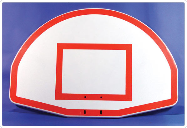 Painted silkscreen red target and border on white Sportsplay Goals basketball backboard surface