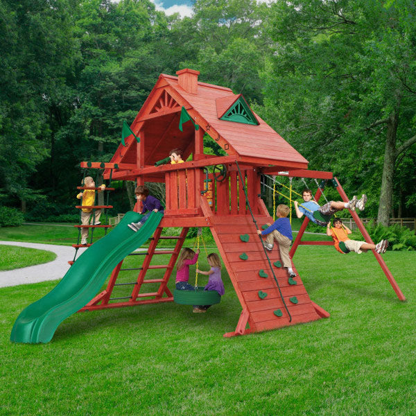 Sun Palace Wooden Swing Set - Standard Wood Roof | WillyGoat Playground & Park Equipment