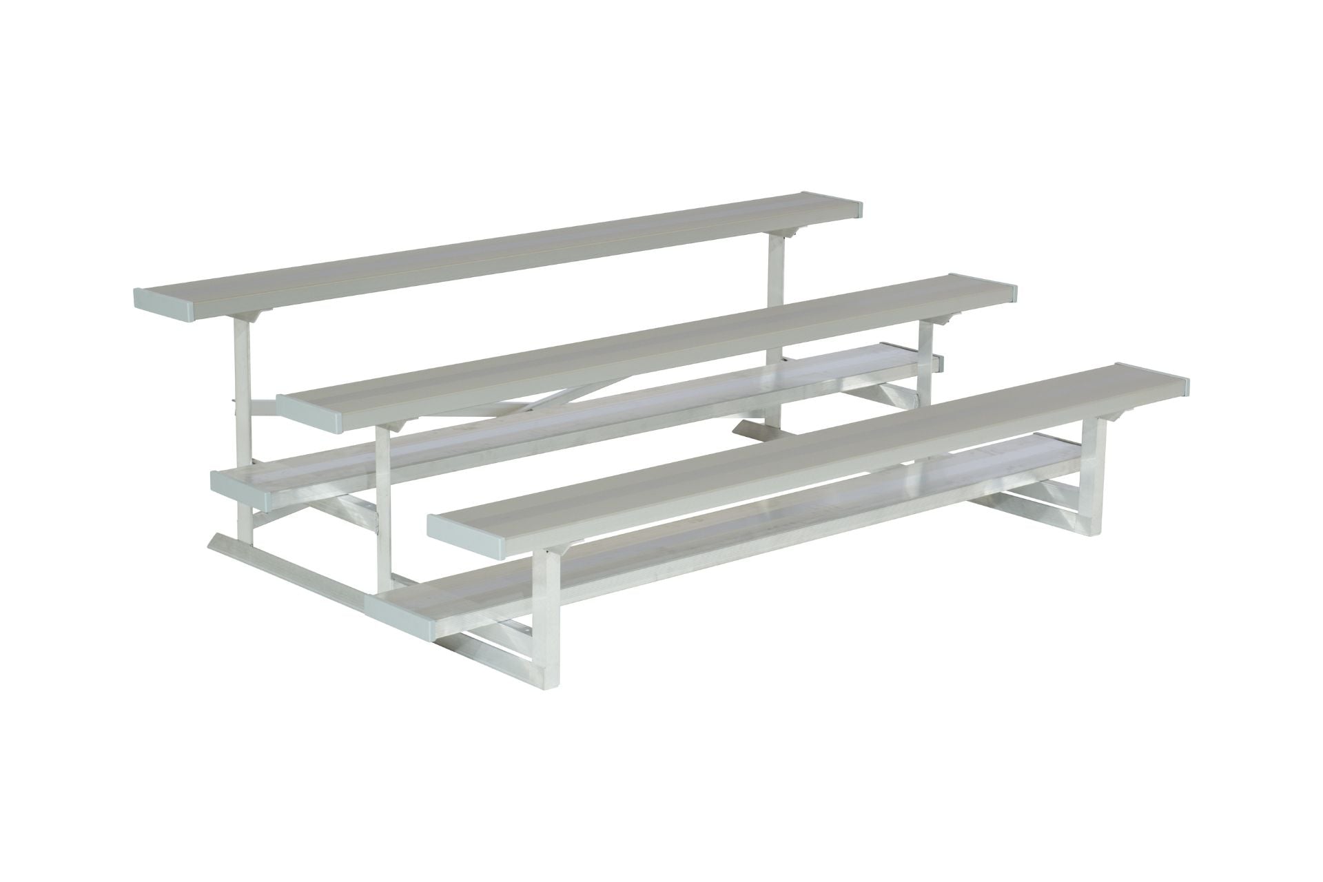 3 Row Standard Frame Bleachers with anodized aluminum seats and foot planks, compact lightweight sports seating