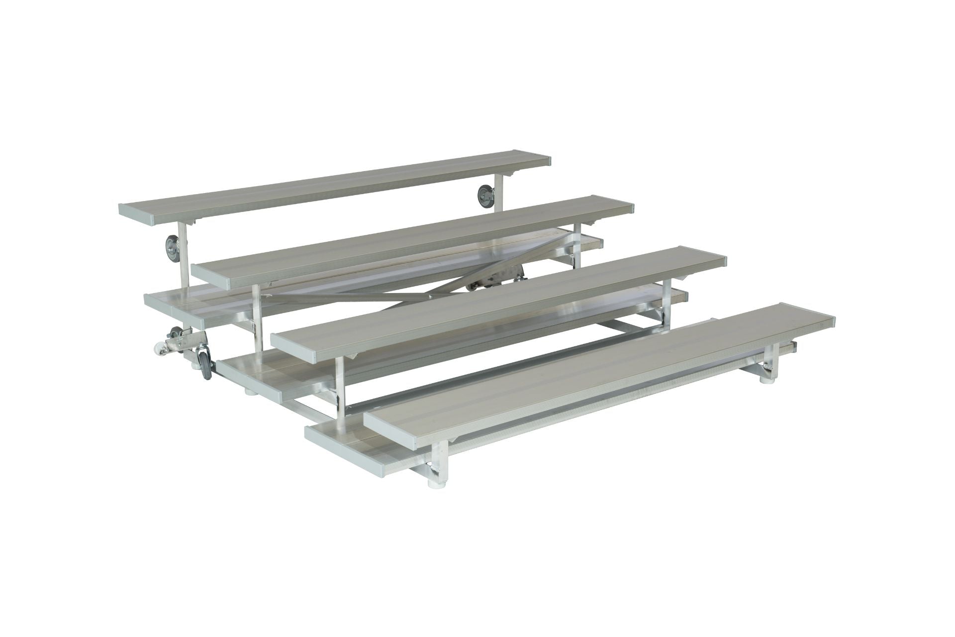 3 & 4 Row Tip N' Roll Low-Rise Preferred Bleachers with anodized aluminum seats, swivel casters, and durable aluminum understructure