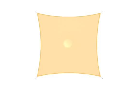 Desert sand-colored 4-point sail shade with hyperbolic fabric shape and varying column heights for optimized sun protection