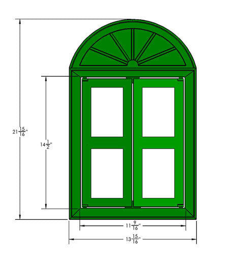 Window Kit For Wooden Swing Sets with green arched top and two operable panels, wooden swing set accessory