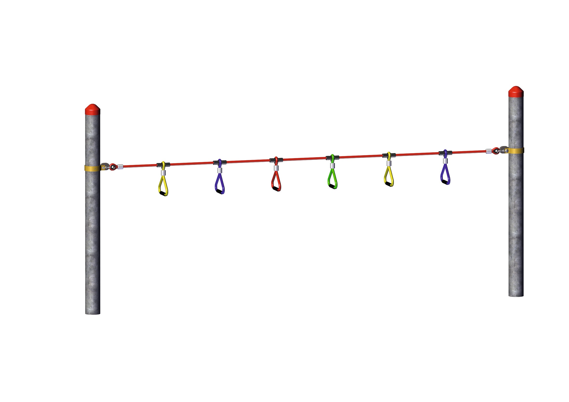 Clambering Loops playground climbing equipment with colorful hanging loops suspended between two steel posts