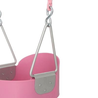 Pink toddler bucket swing seat with galvanized hangers and coated chains for playground use