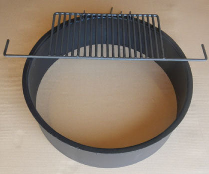 Fire Ring With Grate heavy duty steel fire ring with black metal grate resting on neutral surface