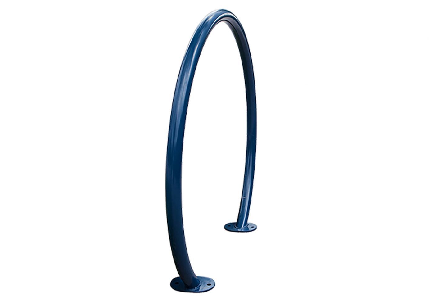 Solstice Bicycle Rack with large round blue steel tube, surface-mounted, modern bike security design