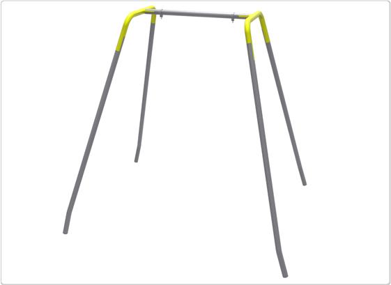 Gray and yellow ADA accessible single swing with sturdy metal frame and angled legs for inclusive playground use