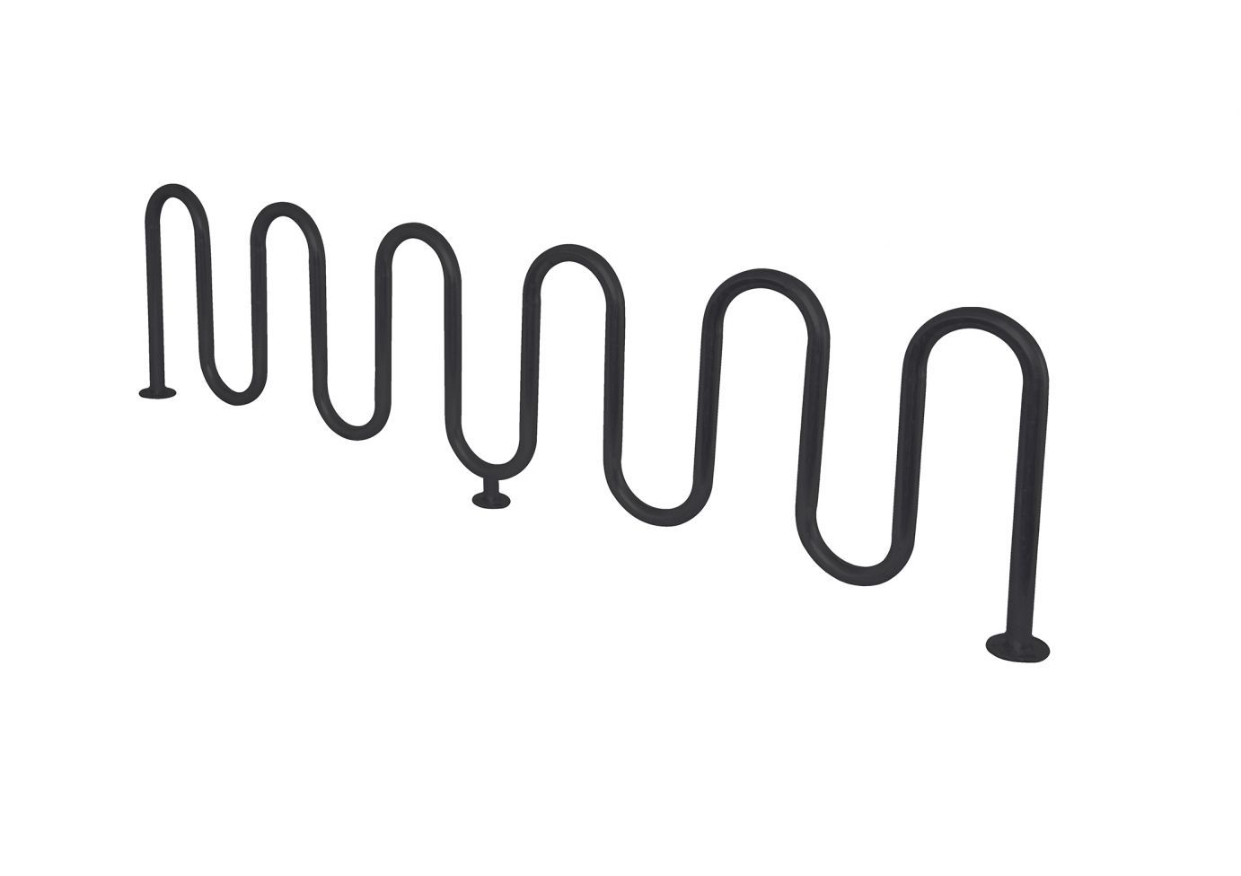 Contemporary Loop Bicycle Rack with five black steel loops in a wave pattern, surface-mounted bike rack