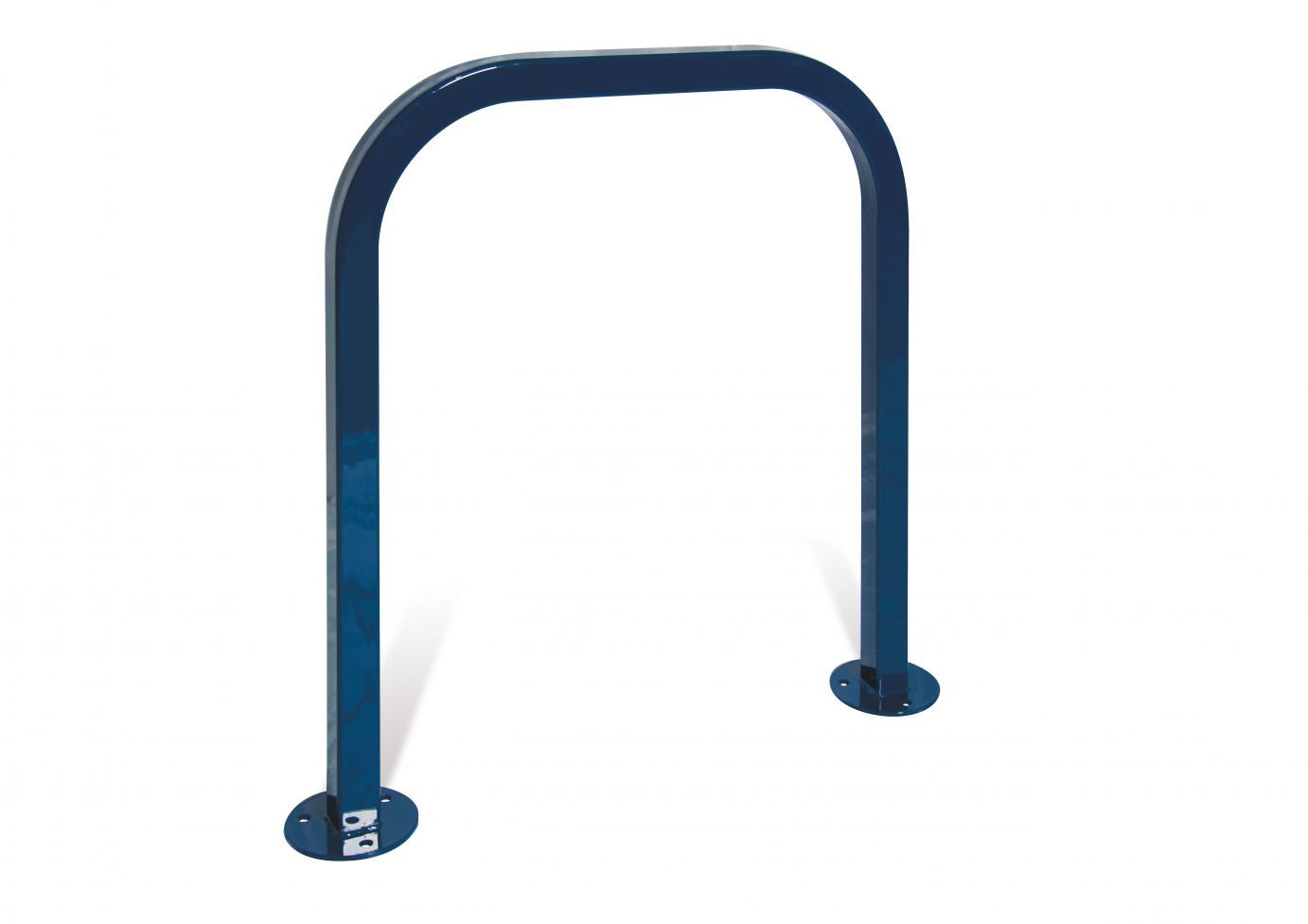 Inverted Bicycle Rack with dark blue powder-coated square tubing, surface mount design, deluxe model with multiple loops for bike parking