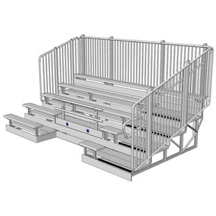 Aluminum 10-row bleachers with tiered seating and vertical picket guardrails for spectator safety and comfort