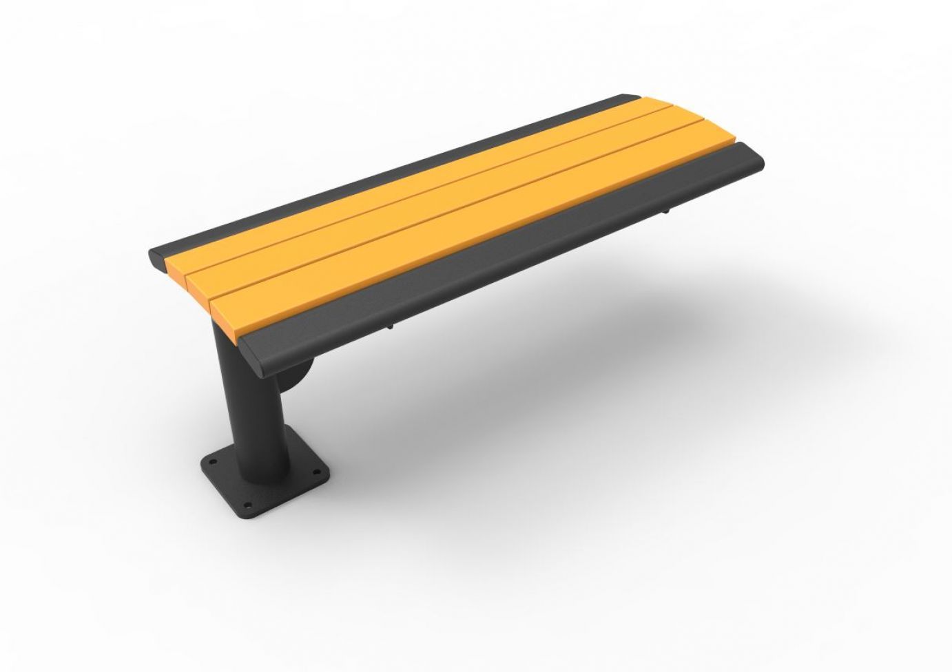 Phoenix Bench - Recycled Plastic with black steel cantilever frame and yellow recycled plastic planks for outdoor seating