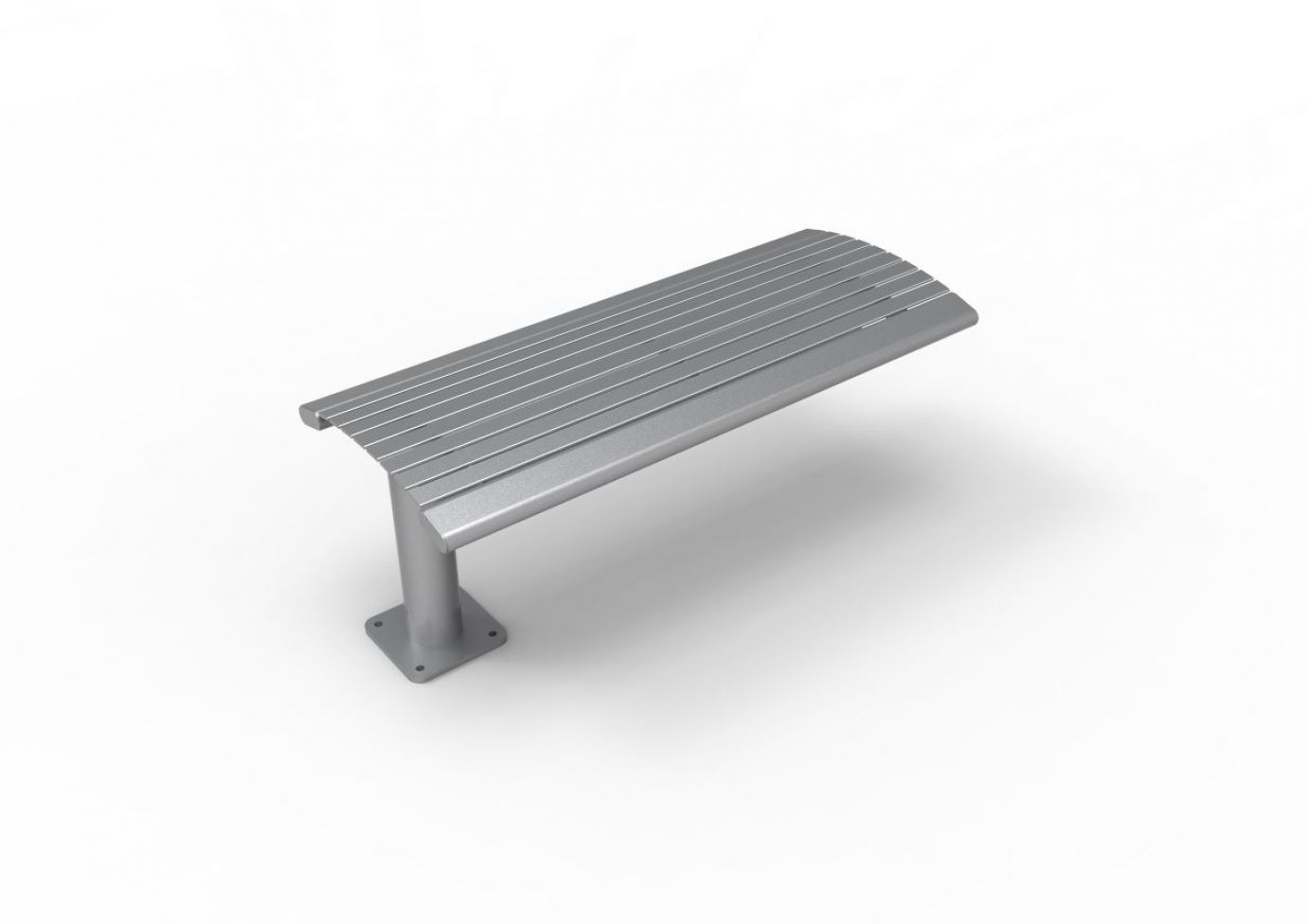 Phoenix Bench powder coated steel with sleek curved cantilever design and silver finish, modern outdoor park seating