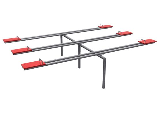 Heavy Duty Seesaw with 6 red seats and sturdy metal frame, durable playground equipment for group play and outdoor fun