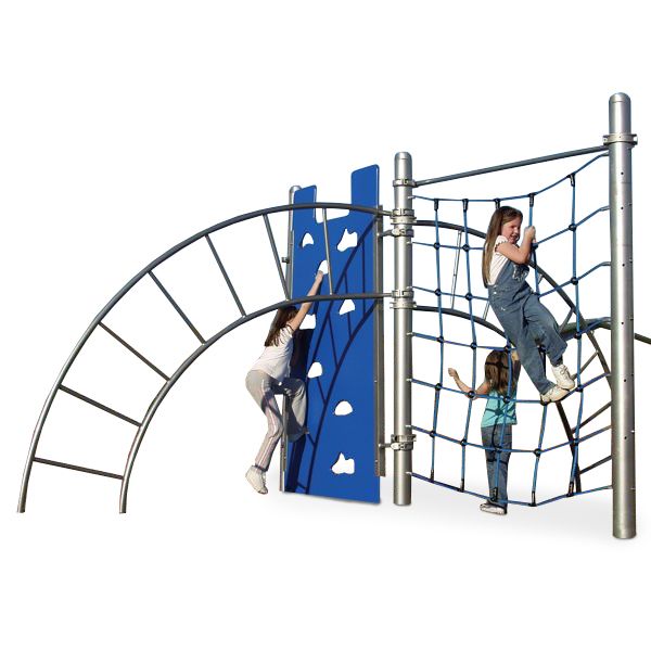 Hercules V Climber playground structure with climbing wall, sideways ladder, and net climber, children actively climbing outdoors