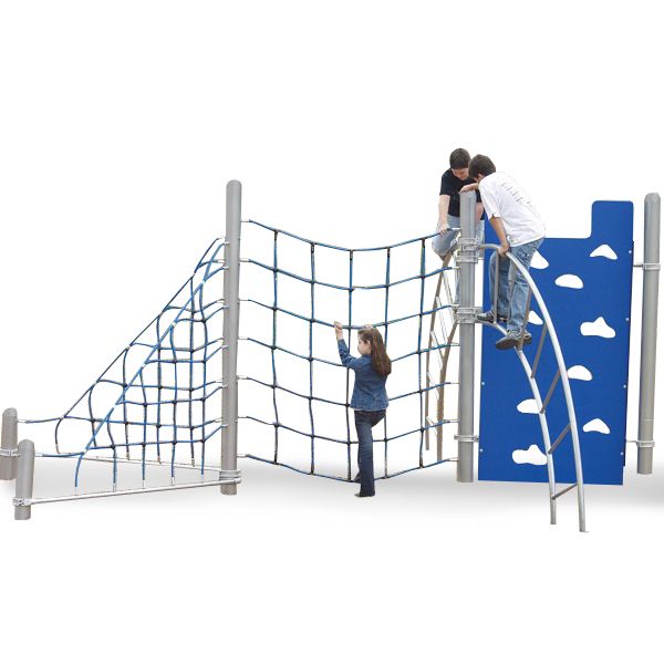 Hercules VII Climber with climbing wall, arch ladder, and net climber featuring children playing on durable outdoor playground equipment