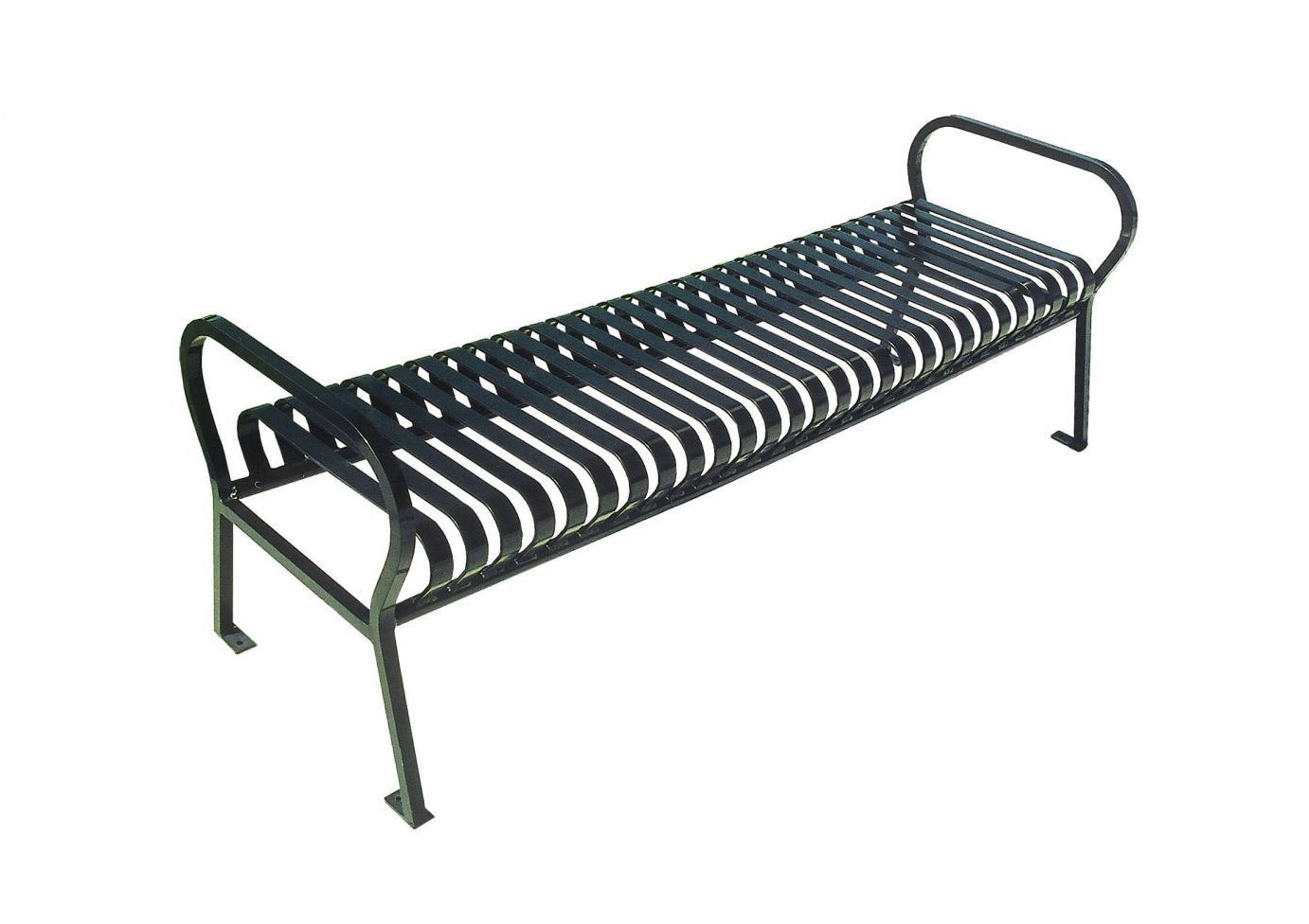 Hamilton Slat Bench without Back, black steel slat design, sturdy outdoor park bench with armrests and modern style