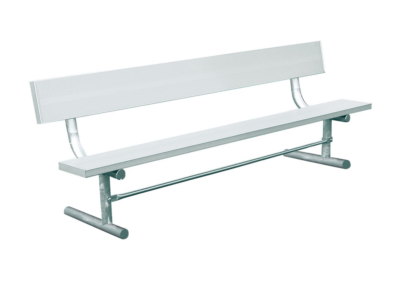 Aluminum Bench with minimalist seat and backrest, tubular metal frame, modern outdoor park seating by WillyGoat Playground & Park Equipment