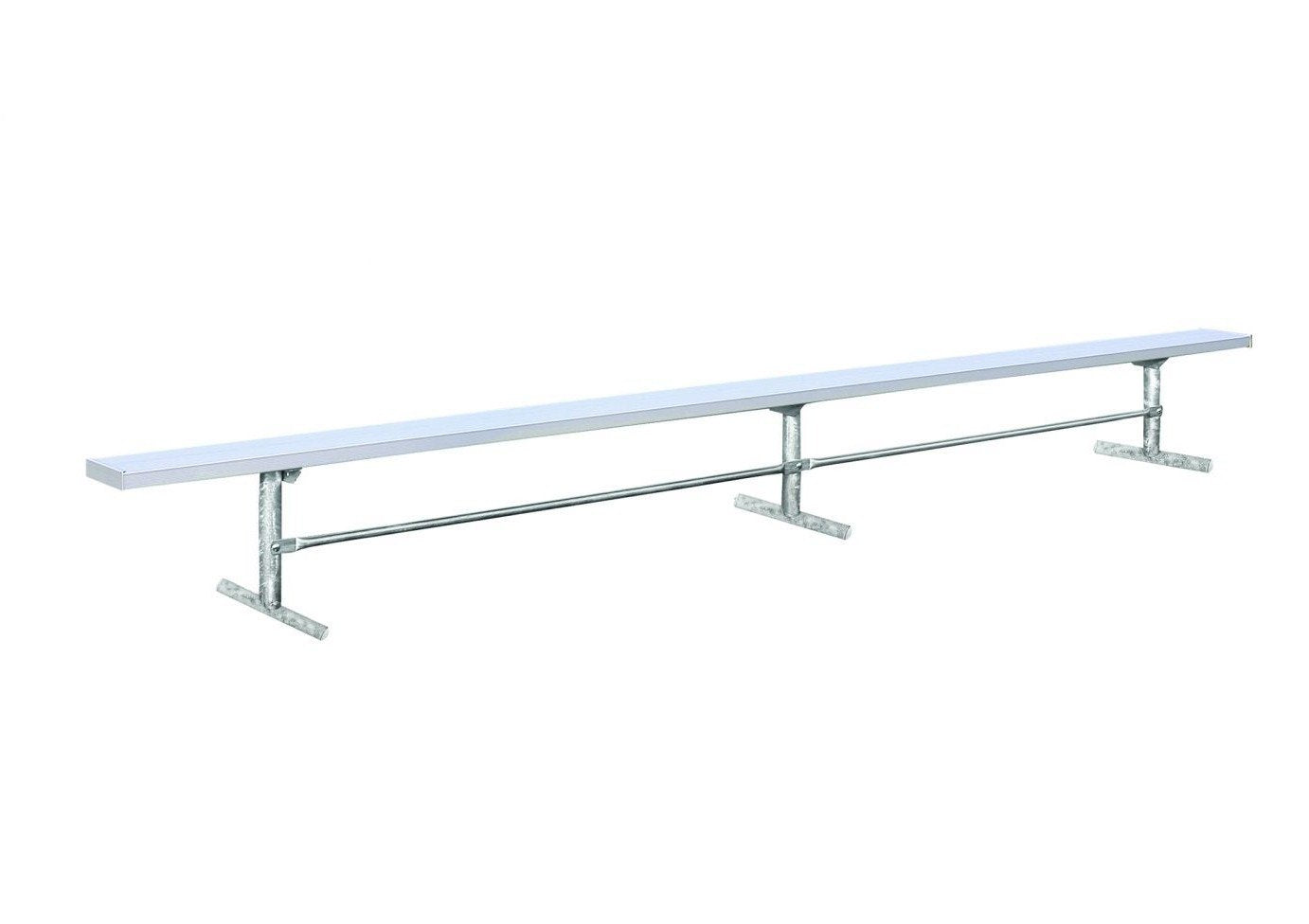 Traditional 15ft Aluminum Team Bench with galvanized steel legs and support bar, durable backless park and sports seating