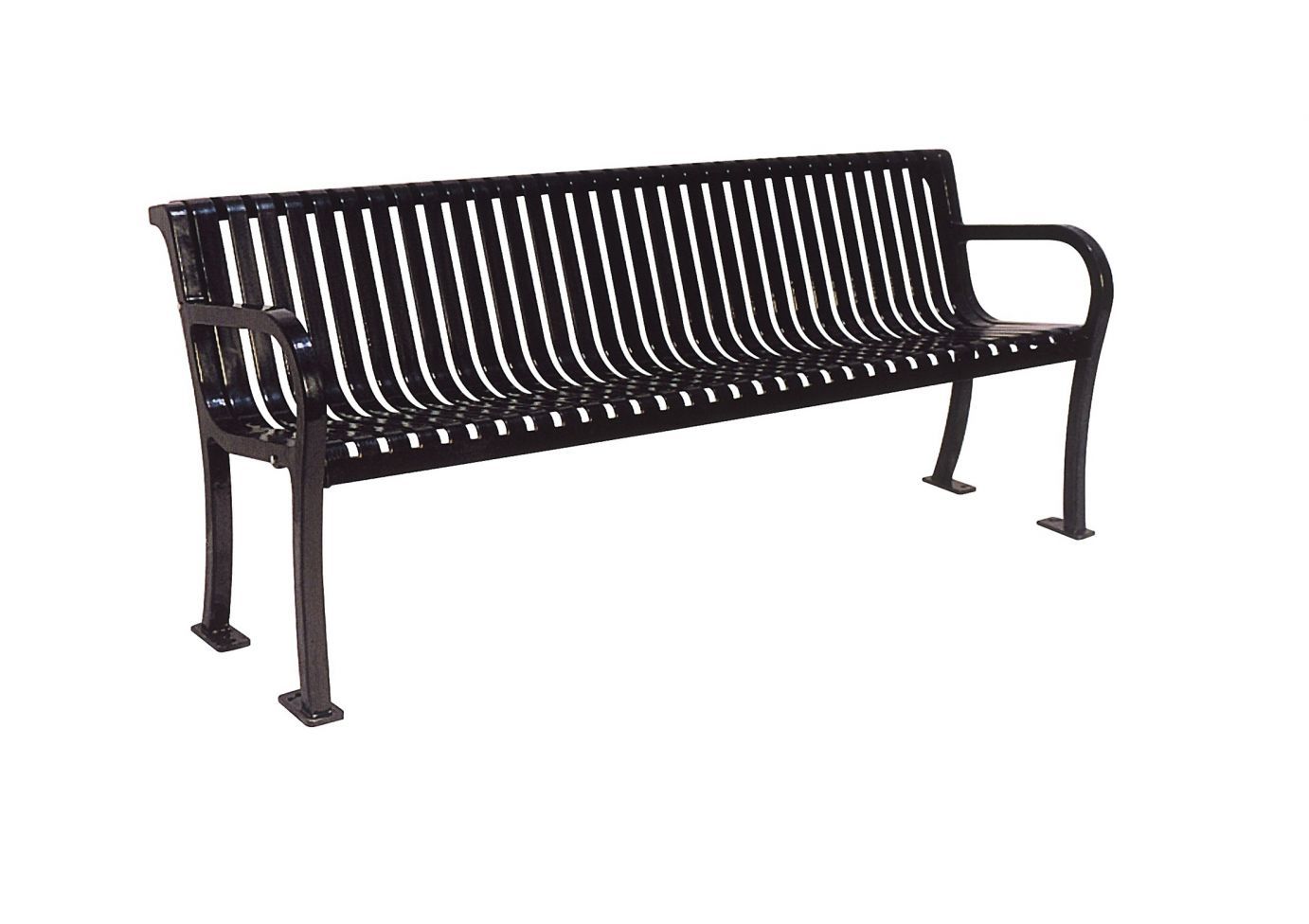 Lexington Bench with Back black perforated metal outdoor park bench with armrests and durable cast aluminum frame