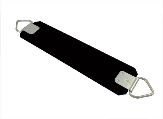 Black commercial-grade swing set belt seat with steel core and galvanized hardware, shown from an angled view.