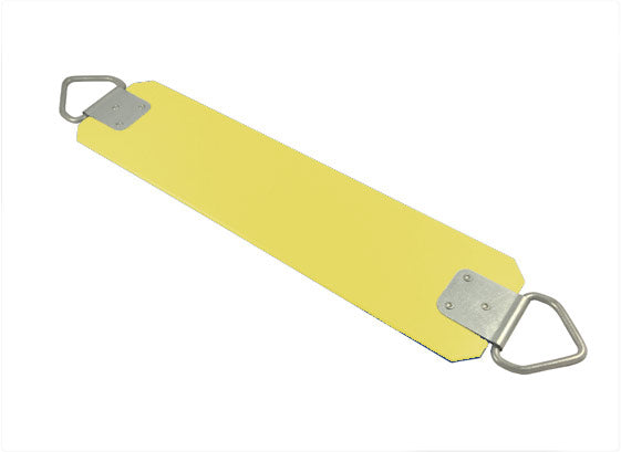 Yellow commercial-grade swing set belt seat with steel core and galvanized hardware, shown from an angled view.