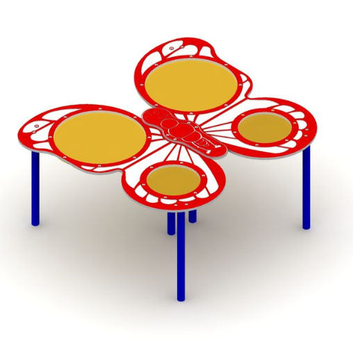 Butterfly Sand And Water Table With 4 Bowls, butterfly-shaped outdoor play table with four colorful sand and water bowls for sensory exploration